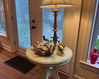 Antique Round Wood Pedestal Side Table (26"D x 28"H)