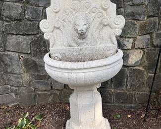 Concrete Lion Head Outdoor Fountain (27"W x 15"D x 60"H)