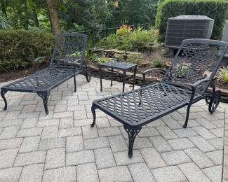 Hanamint Tuscany Cast Aluminum Chaise Lounges with Side Table (20"W x 17"D x 19"H)