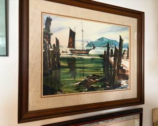 Watercolor Maritime Harbor Scene by John Cuthbert Hare