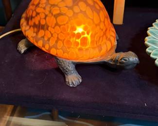 Vintage Meyda Tiffany Style Amber Glass Turtle Lamp