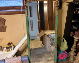 Louis XVI Style Trumeau Mirror with Green Paint and Gilt Accents