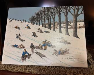 H. Hargrove "Sledding Hill" Oil Painting