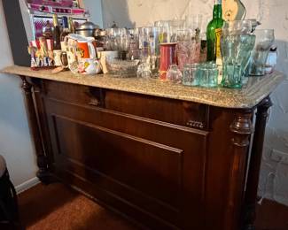 Vintage Home Bar with Stone Top (67"w x 26.5"d x 42"h)