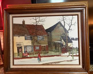 H. Hargrove "Arriving at School" Winter Scene Serigraph