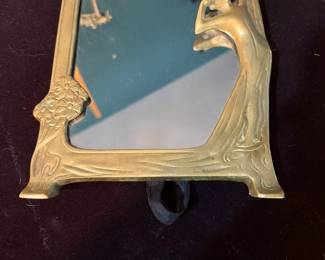 Art Nouveau "Lady of the Lake" Figural Brass Vanity Mirror