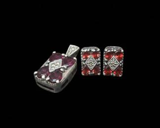 Vintage Sterling Silver Garnet and Marcasite Jewelry Set second image