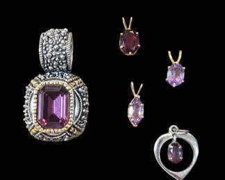 Assorted Gemstone Pendants Large Amethyst Statement, Garnet, Amethyst, and Sterling Silver Heart