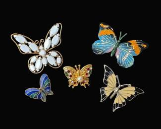Collection of Five Vintage Butterfly Brooches