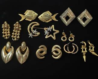 Collection of Vintage GoldTone Costume Earrings with Figural and Geometric Designs