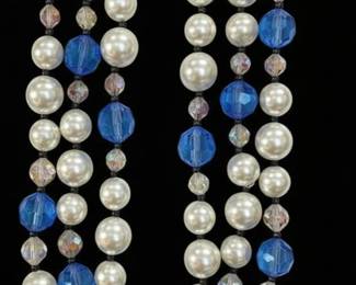 Vintage MultiStrand Faux Pearl and Blue Crystal Necklace