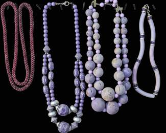 Collection of Four Vintage Costume Necklaces in Purple and Mauve Tones