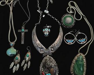 Collection of Southwestern Sterling Silver Jewelry with Turquoise and other Stones