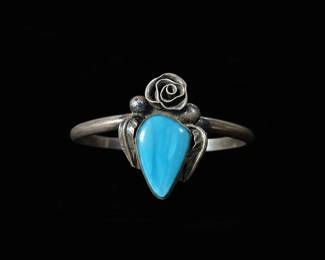 Southwestern Sterling Silver and Turquoise Rose Cuff Bracelet