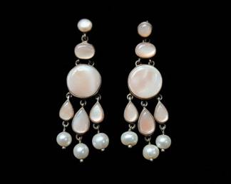 Vintage MotherofPearl and Cultured Pearl Drop Earrings