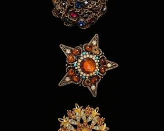 Vintage Rhinestone Brooch Collection  Amber, Multicolor, and Floral