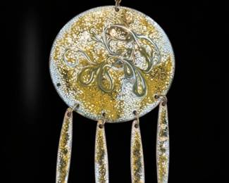 MidCentury Modern Enamel on Copper Pendant Necklace with Dangles