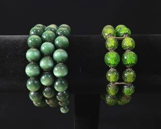 Vintage Green Jadeite and Crackle Glass Bead Bracelets
