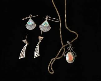 Assorted Vintage Mexican Sterling Silver Jewelry Collection with Abalone and Pearl