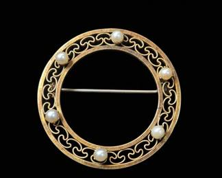 Victorian Era Seed Pearl Filigree Brooch