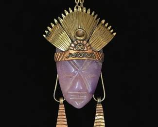 MidCentury Egyptian Revival Amethyst Scarab Pendant Necklace