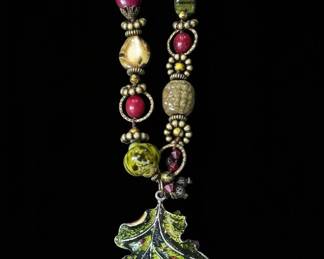 Artisan Enamel Oak Leaf and Acorn Charm Necklace