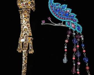 Vintage Avon Peacock Brooch and Articulated Leopard Brooch Set
