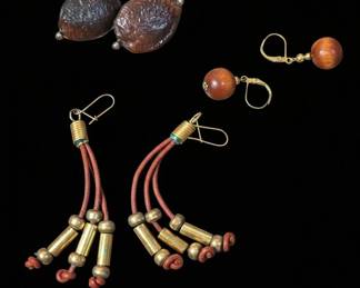 Artisan Boho Leather, Seed Pod, and Wood Earrings