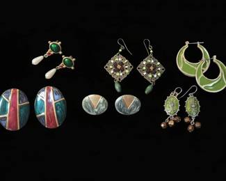 Collection of Five Pairs of Vintage Costume Jewelry Earrings