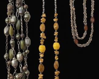 Assorted Fashion Jewelry Necklace Collection  Multistrand, Yellow Resin, and Seed Bead Necklaces