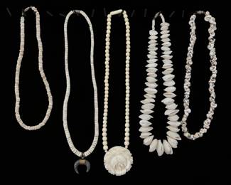 Collection of Five Vintage Shell and Beaded Necklaces