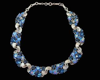 MidCentury Lisner Blue Rhinestone Statement Necklace
