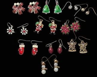 Collection of Pairs Assorted Vintage Christmas Costume Earrings