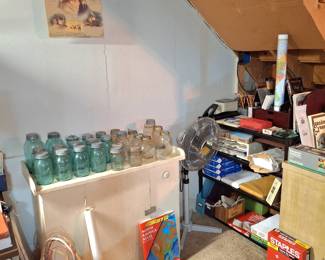 Small Collection of Blue Canning Jars and More Office Supplies!