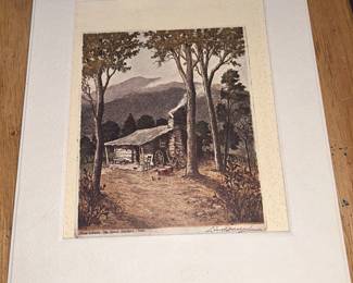 Local artist, Leonard Pescheret - “Mount Laconte The Great Smokies Tenn. paper framed.