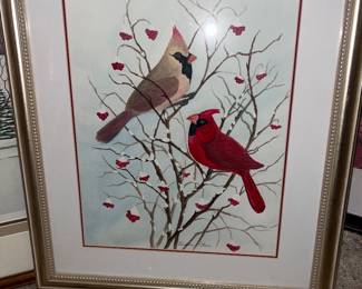 The Cardinal, artist Vivian Petrie. Framed and matted. 