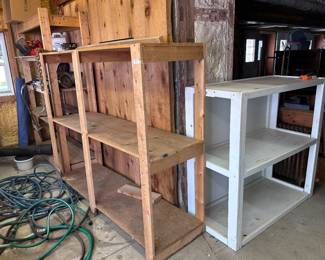Various wood shelf units for the garage, the barn…