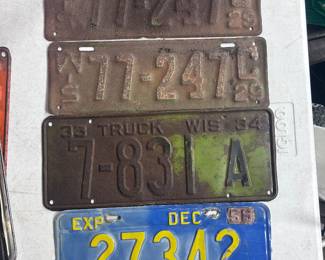 Pair of 1927 WI license plate plates, a 1934 WI license plate 1959 WI Farm