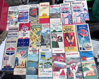 Wide variety of vintage road maps, including a WISN International Radio News map