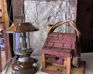 Camp lantern Coleman #275 & an excellent homemade bird house.