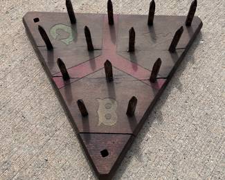 Circa 1900, an interesting Knights of Pythias (or the Order of Odd Fellows) known as a "Test of Steel" board for the "Knight" rank initiation ritual. Used in secret ritual ceremonies  to test a canidte's courage before a harmless duplicate soft spikes switch was made.