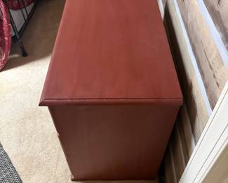 F27 - $65. Small Red Dresser. Measures 28.5" wide, 17" deep, 26" tall