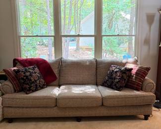 F14 - $350. Upholstered LONG Couch! Measures 101" long x 39" deep x 34".