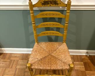 F40 - $75. Single Ladder Back Chair. Measures 19.5" wide, 19" deep, 41" tall, 17.75" seat height.