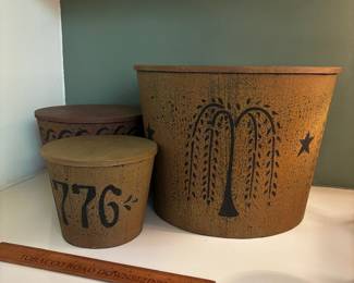 F87 - $35. Faux Primitive Stacking Boxes. 3 Pieces Set.