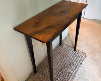 F24 - $45. Wooden Entry Table. Measures 34" wide, 13.75" deep, 29.5" tall.