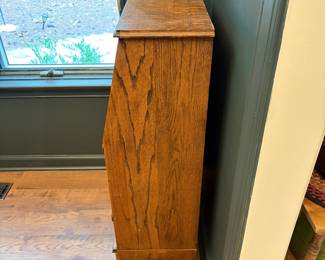 F9 - $125. Small Secretary Desk. Measures 22" wide x 13" deep x 42" tall. Solid Wood.