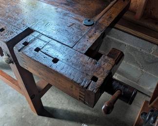 F99 - $1,750. Antique Carpenter's Bench. Has been used in the house as a decoration, serving station, and was moved out to sell the home. CLEAN! and in beautiful antique condition!