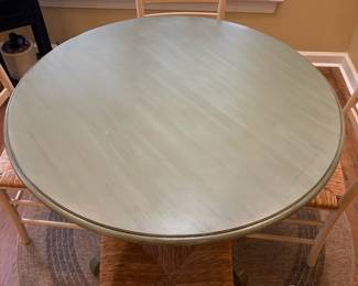 F29 - $150 for the set. Round, Pier 1 Dining Table and Chairs. Measures 42" round x 30" tall. Sturdy and in very good condition.