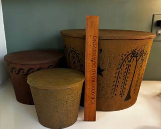 F87 - $35. Faux Primitive Stacking Boxes. 3 Pieces Set.